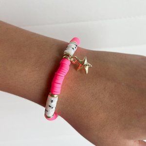 Pink and White Boho Beaded Bracelet